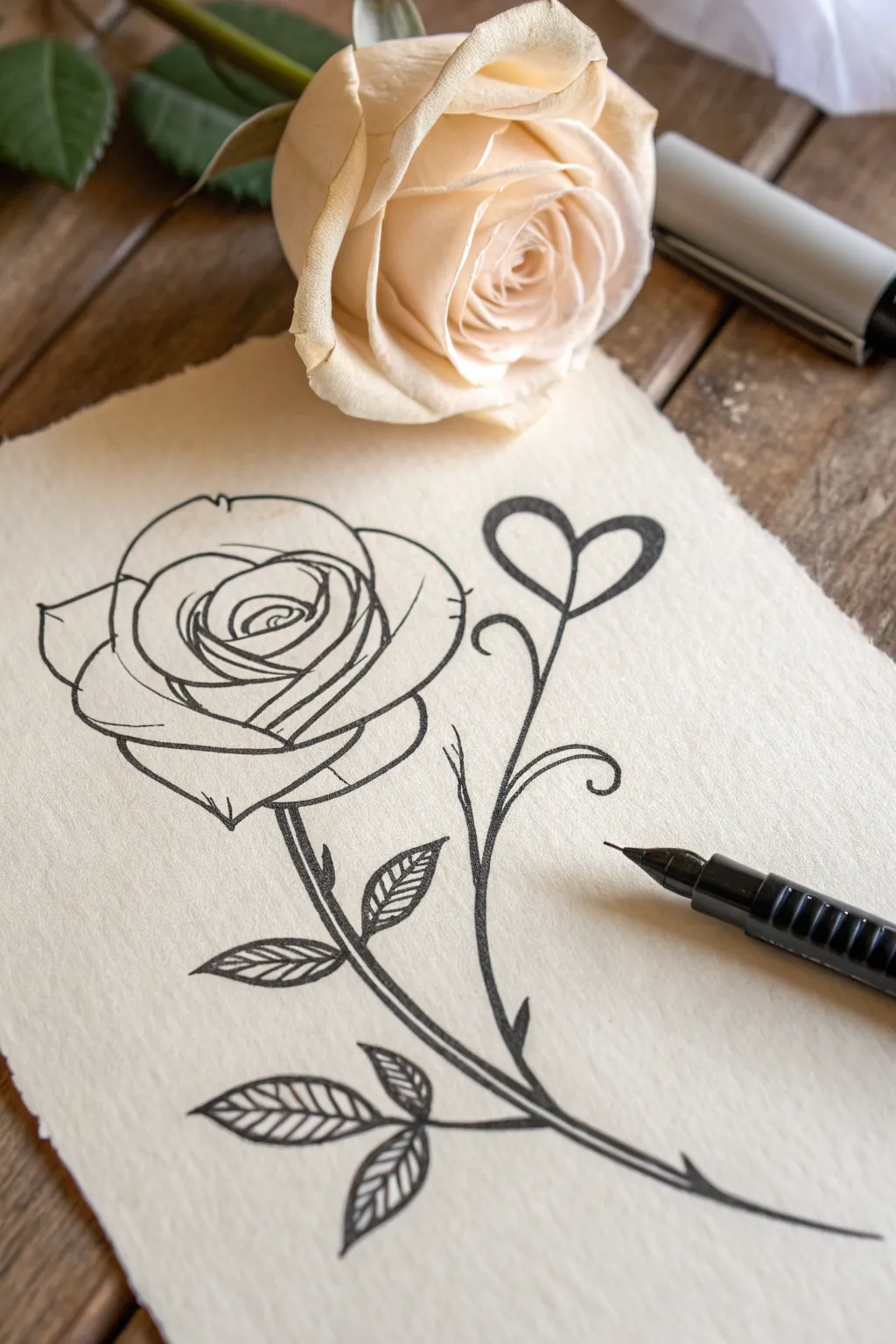 Easy heart line rose: a simple looping petal sketch that feels handmade, minimal, and sweet