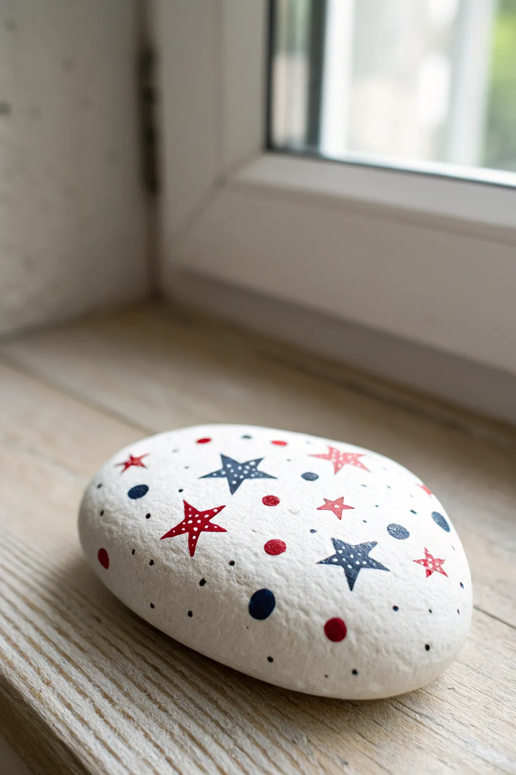 Confetti star rock in red, white, and blue, a simple patriotic dot pattern anyone can paint.