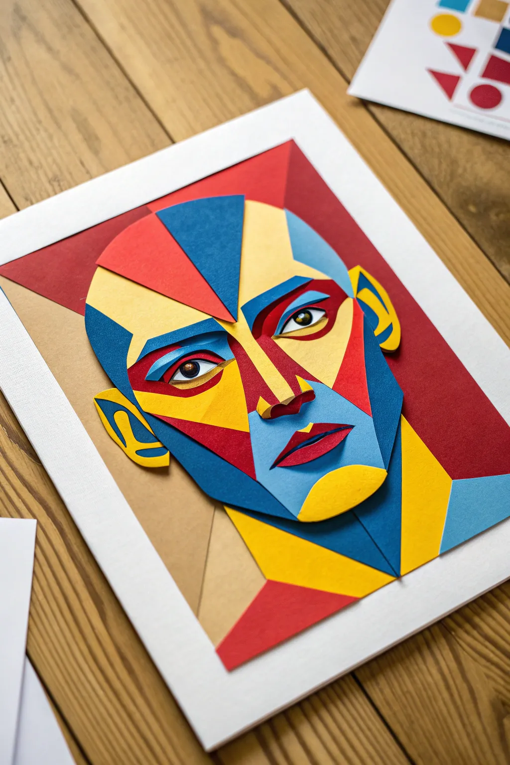 Cut-paper pop art in bold primary color blocks, finished with a crisp black outline