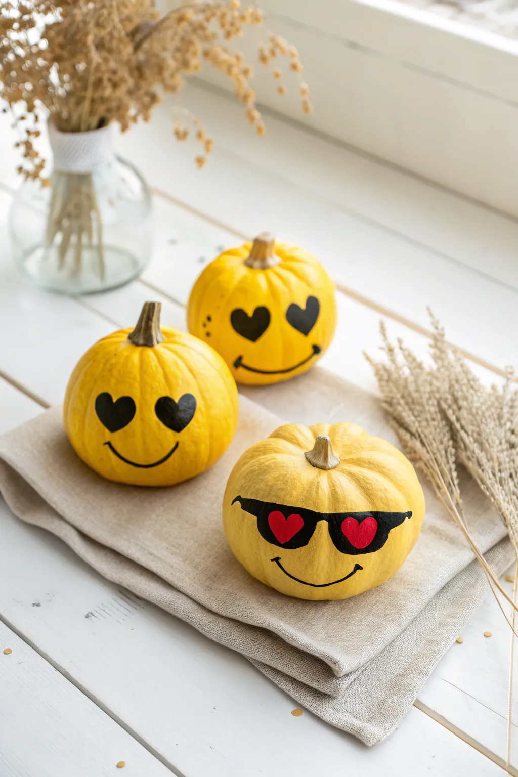 Add a pop of personality to your fall decor with these cute DIY emoji pumpkins! 💛🎃