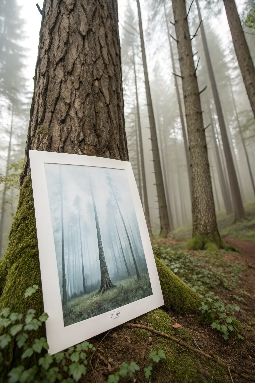 Paint a calming foggy forest with soft fading trunks and moody gray-green mist today