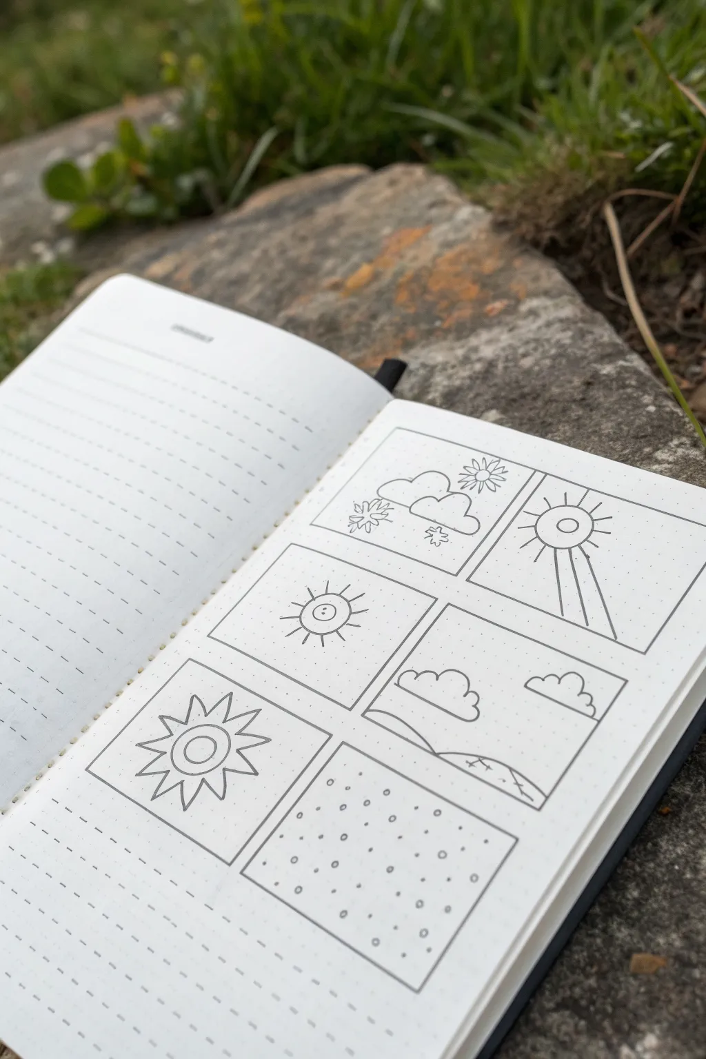 Sun and clouds doodle in 5 easy steps, clean minimal sketchbook style you can copy in a minute