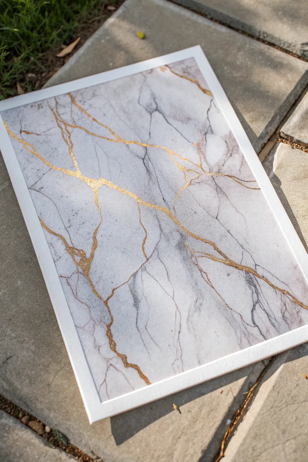 Abstract marble veining in warm gray and fine gold lines for an elegant minimalist painting idea