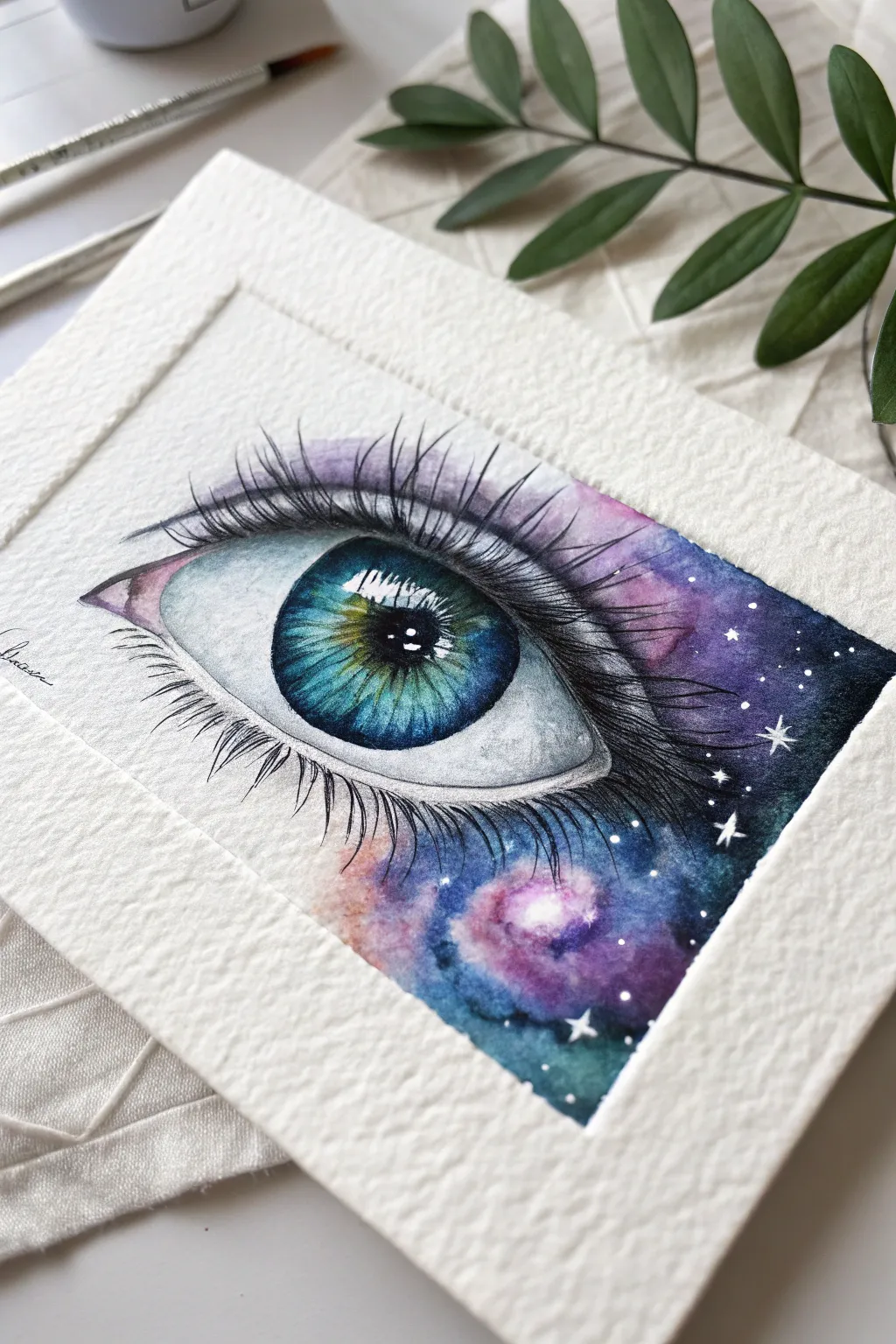 Capture the universe in a gaze with this mesmerizing cosmic galaxy iris painting idea.