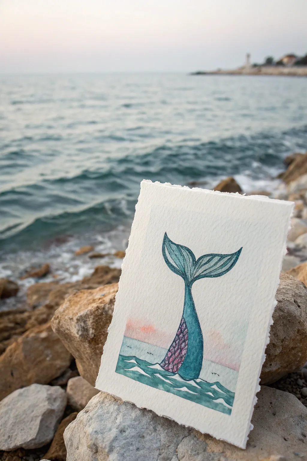 Easy fantasy painting idea: one mermaid tail splash with minimalist, magical ocean gradients