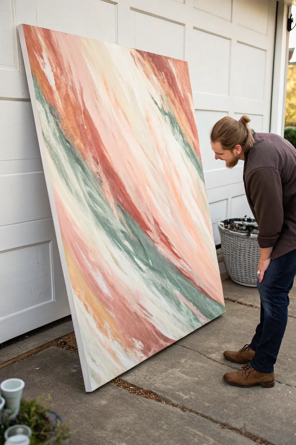 Sweeping gestural marks and soft drips on a calm minimalist canvas, perfect for abstract ideas.