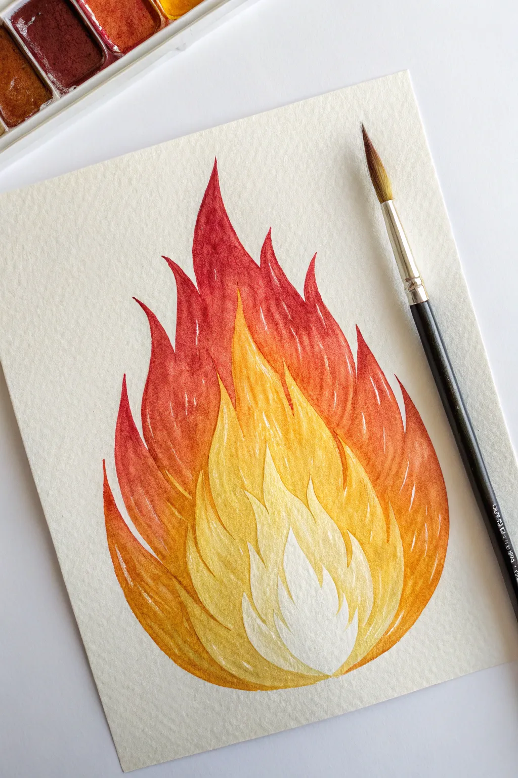 Practice flame gradients: bright core to warm glow to deep ember tips in one clean study.