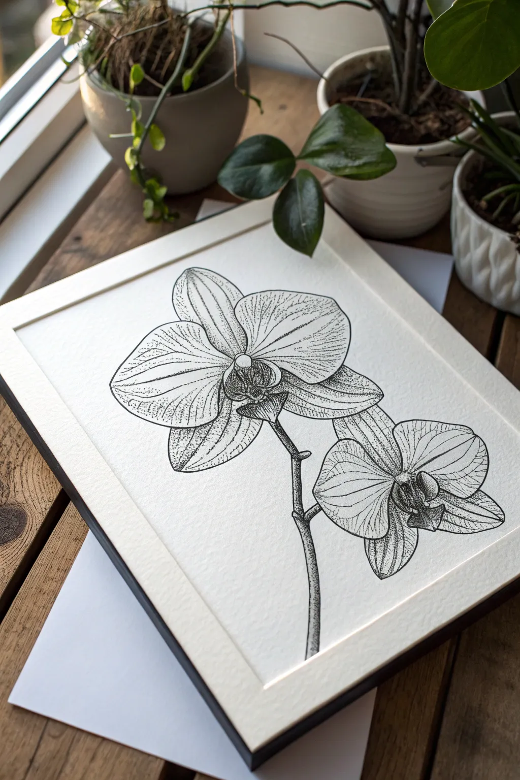 Explore the intricate geometry of orchids with this refined botanical sketch.