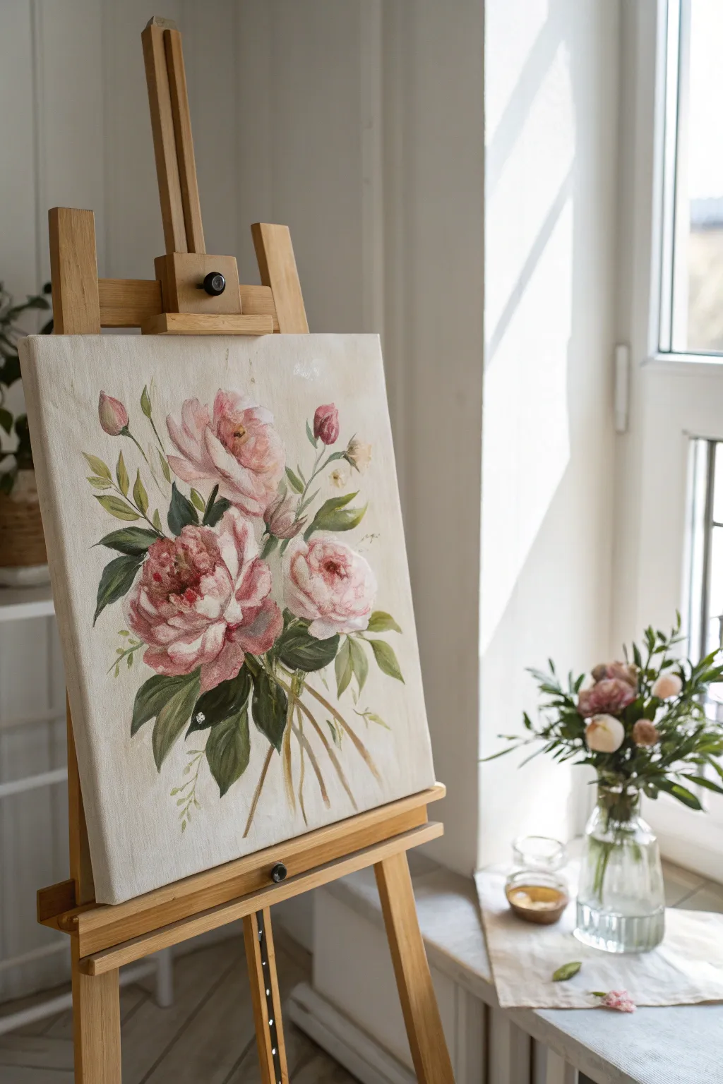 Wet-on-wet peony study in progress, bold brushstrokes and minimal layers in one sitting