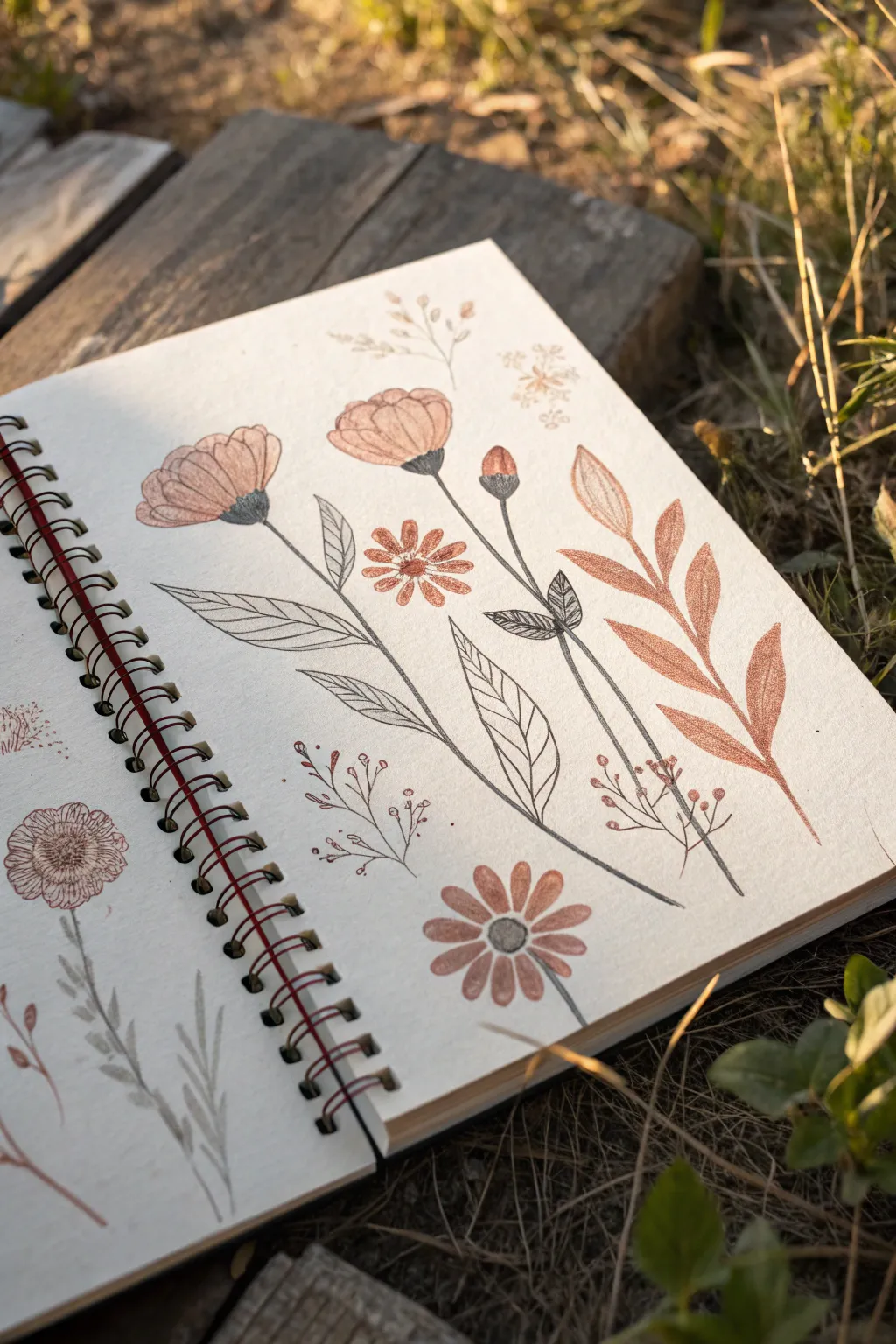 Stamp soft blooms, then add loose ink stems for an easy mixed media flower print idea