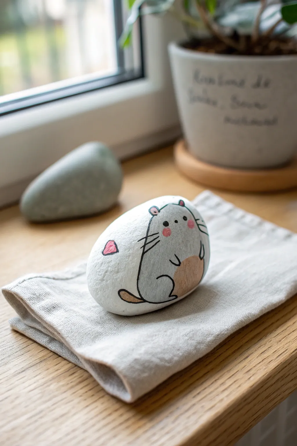 Cute animal butt rock painting idea, minimalist boho style with a playful funny twist