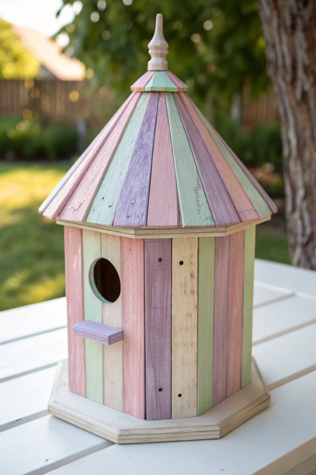 Pastel spring ombré gazebo birdhouse, centered on clean white for a calm Scandinavian vibe.