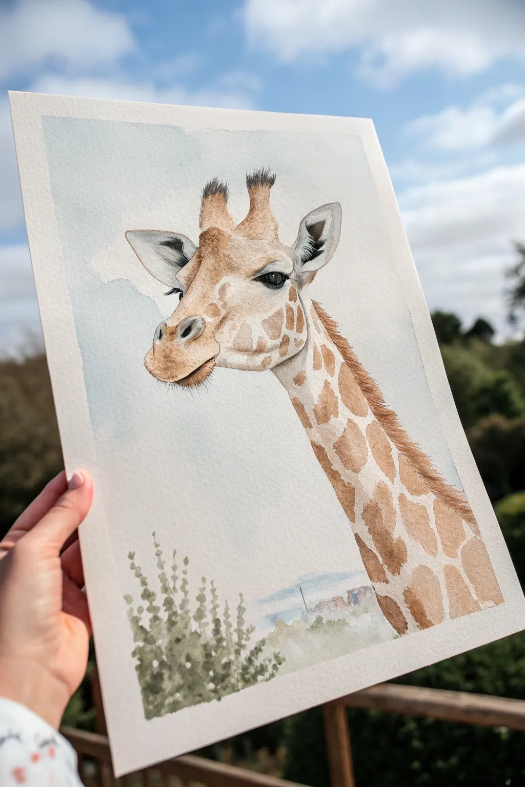 Soft pastel giraffe head in warm neutrals, minimalist boho vibe, perfect for easy painting.