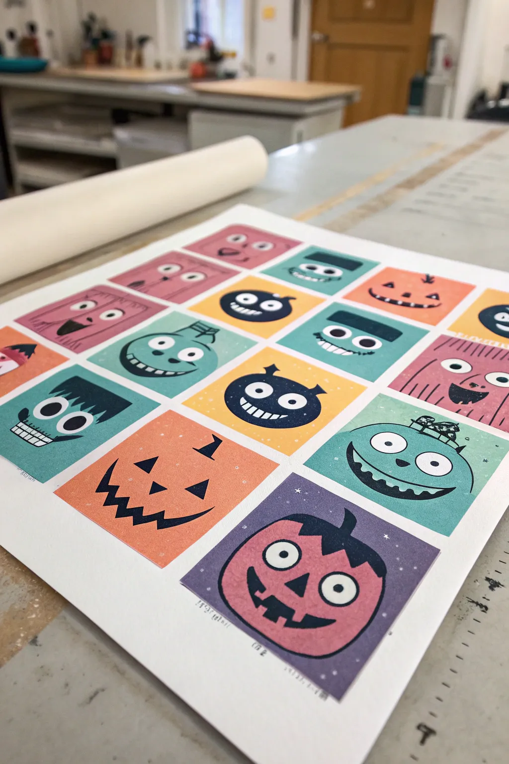 Playful block-color monster portraits for a cute Halloween painting session, bold and beginner friendly