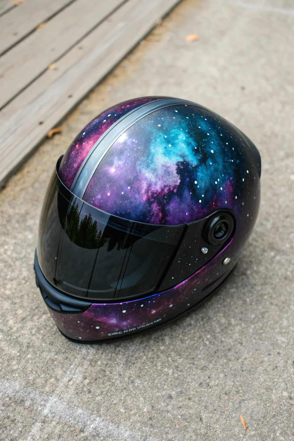 Galaxy nebula crown helmet idea in a clean minimalist setting, dreamy stars with bold contrast