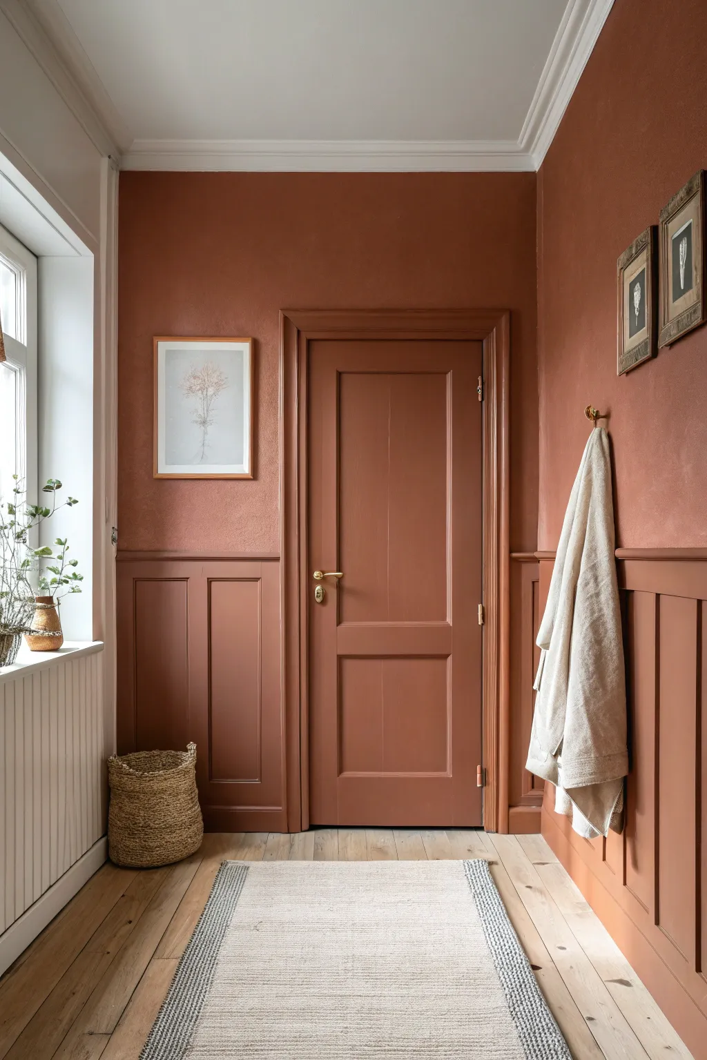 One shade on walls, trim, and door creates a dramatic color-drenched room with minimalist charm.