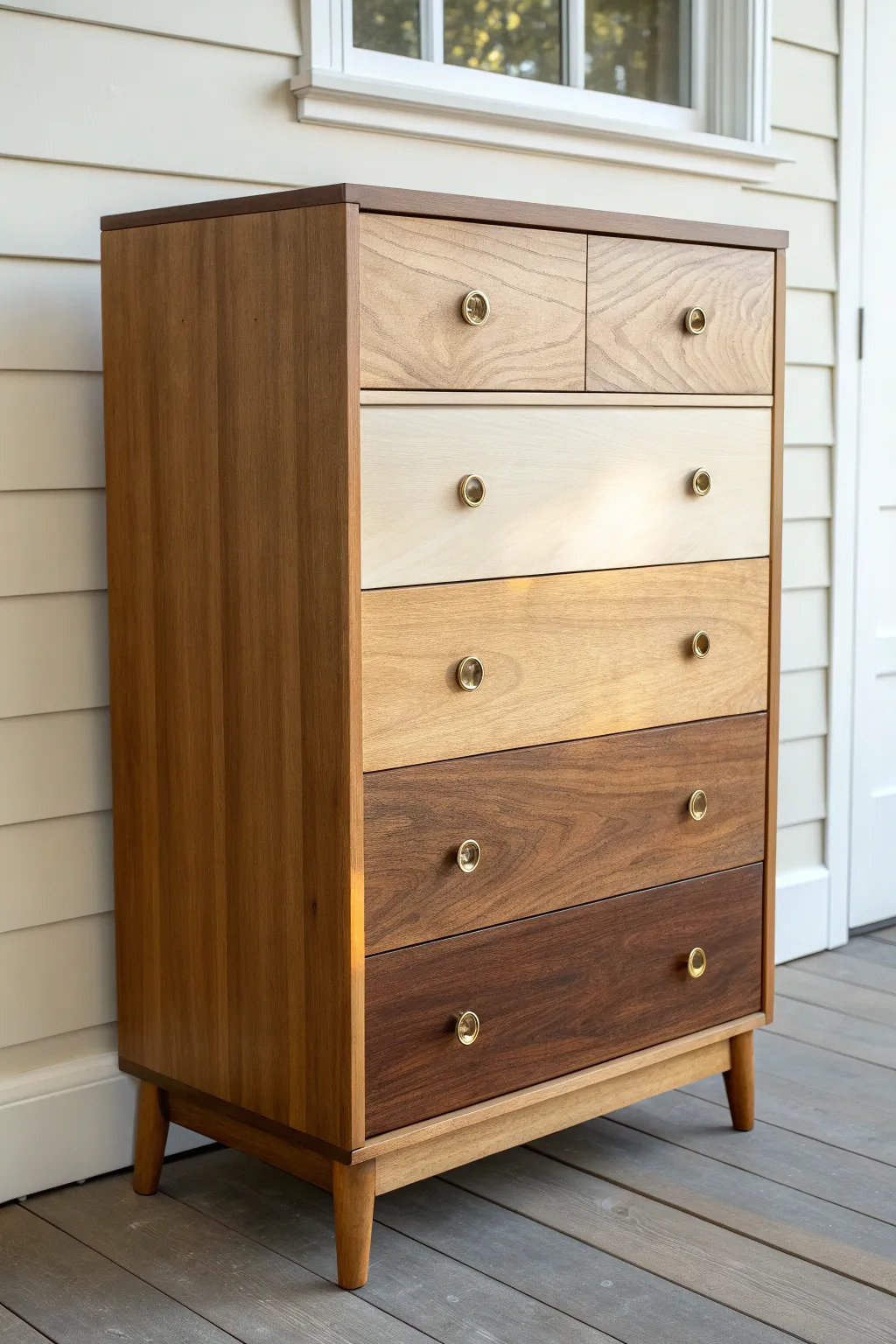 Ombre gradient drawers: light-to-dark tones that transform a simple wooden dresser