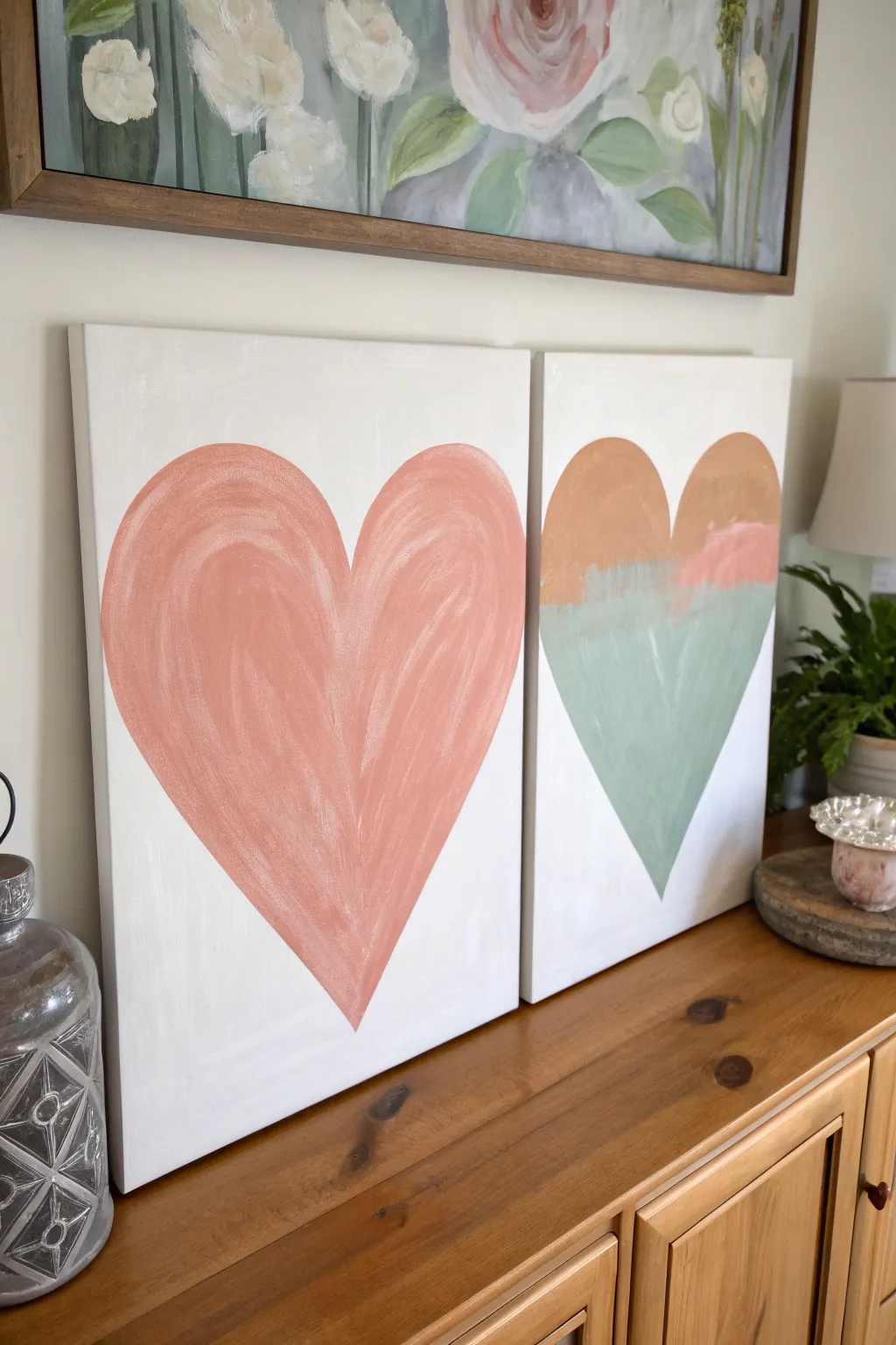 Two canvases, one heart: a minimalist diptych painting idea with soft boho color gradients