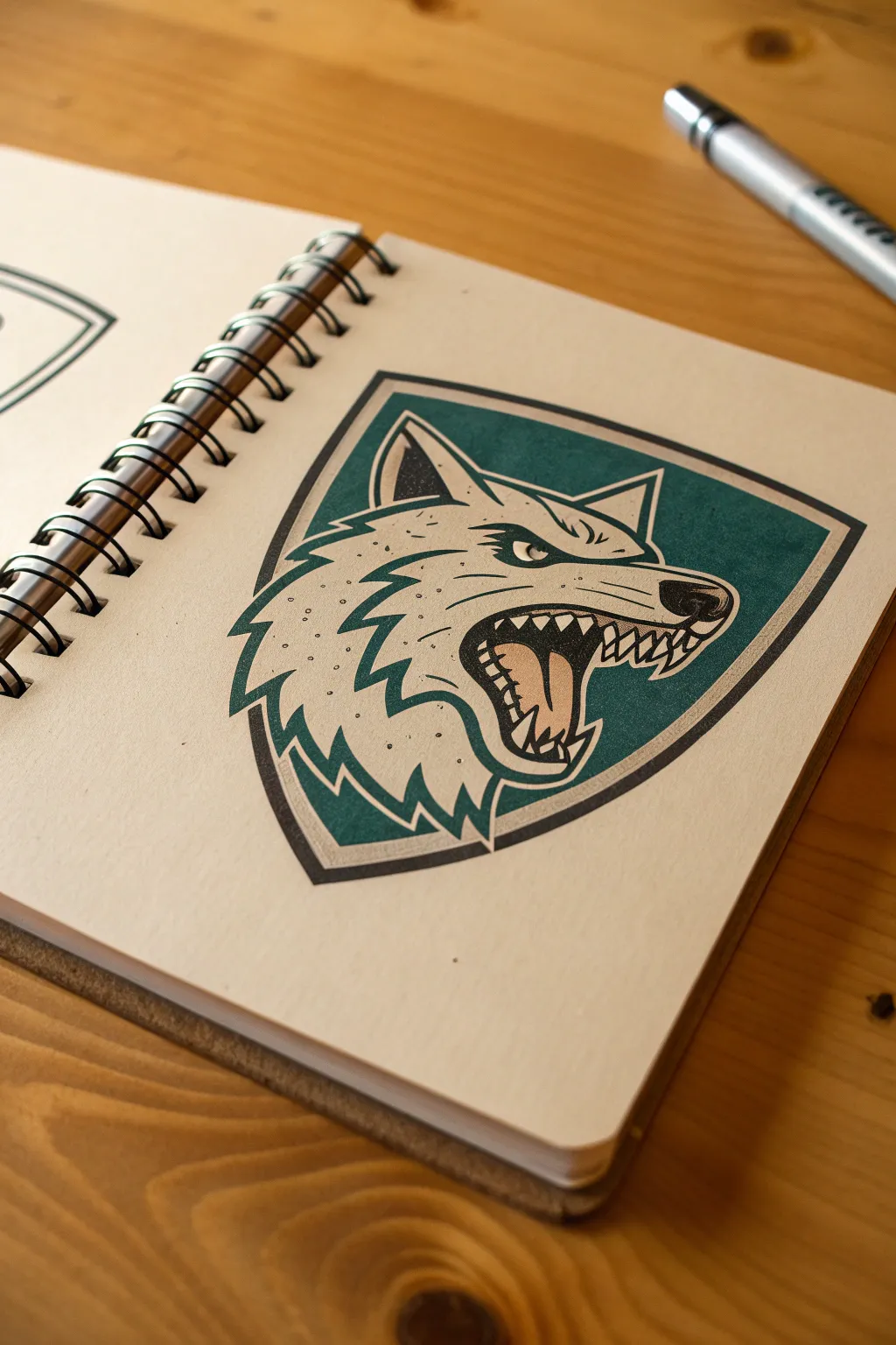 Bold shark-wolf mascot snarl in a clean badge silhouette, perfect for modern branding sketches.
