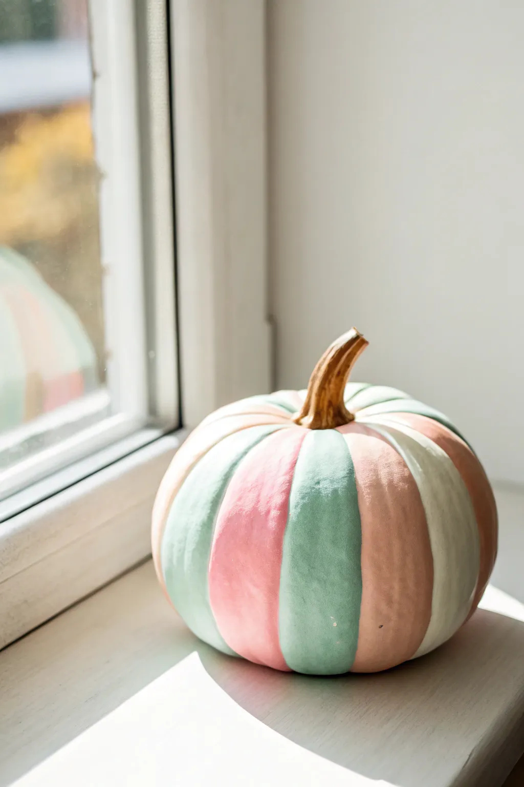 Modern pastel color-block mini pumpkin in mint, blush, and cream on a clean minimal backdrop