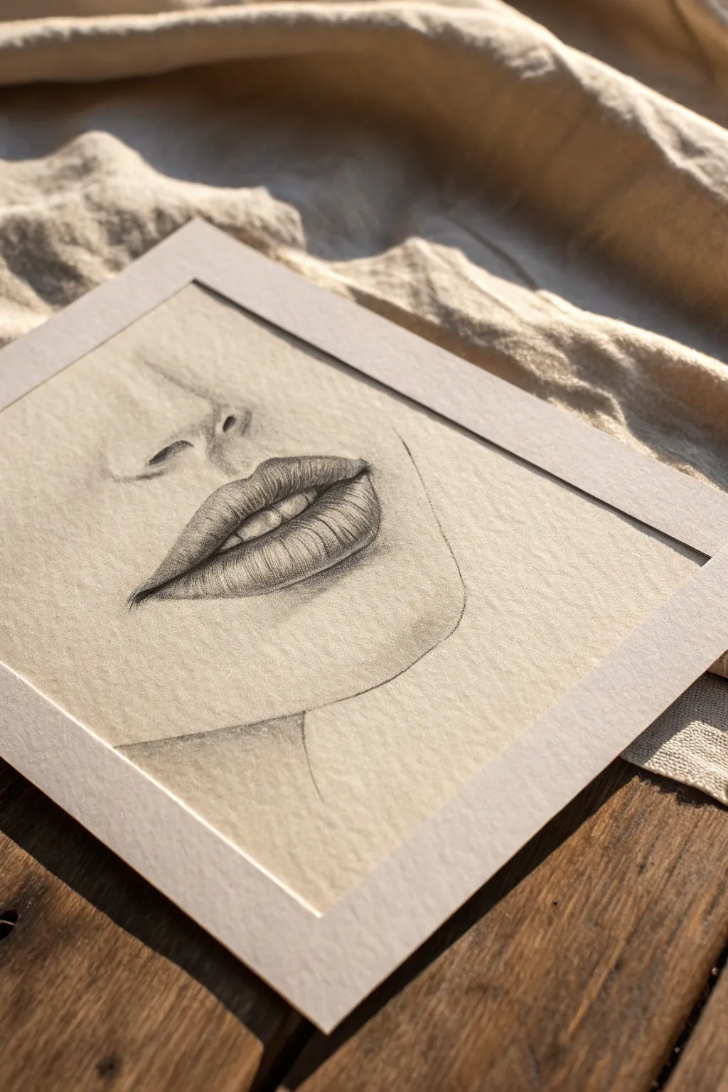 Side profile mouth study with overlapping planes and a soft cast shadow, clean and minimalist.