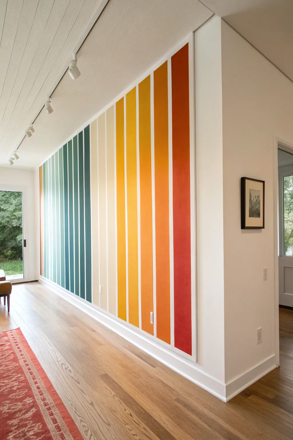 Bold color block equalizer bars make a minimalist music mural with Scandinavian boho vibes.