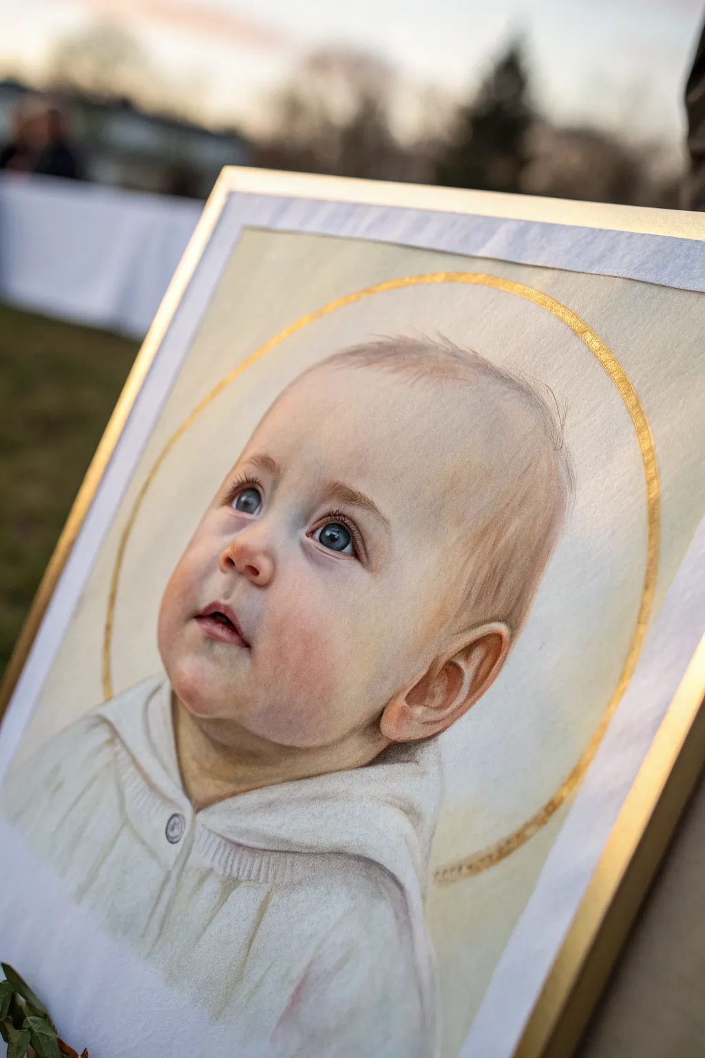 Soft newborn portrait with a gentle golden halo glow, minimalist warmth and handcrafted charm