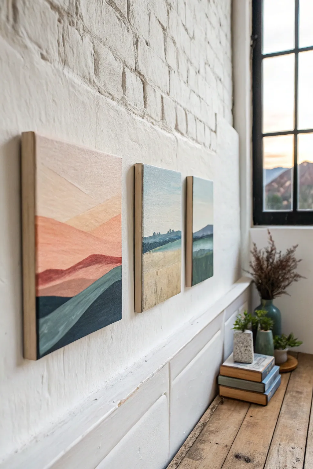 Mini canvas trio: one landscape, three palettes from sunrise to twilight for easy canvas ideas