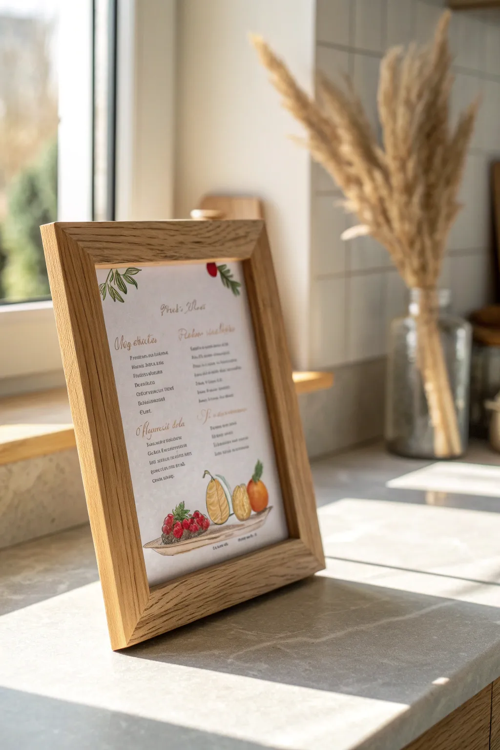 Handcrafted recipe card painting in a simple frame, a warm and personal kitchen gift idea