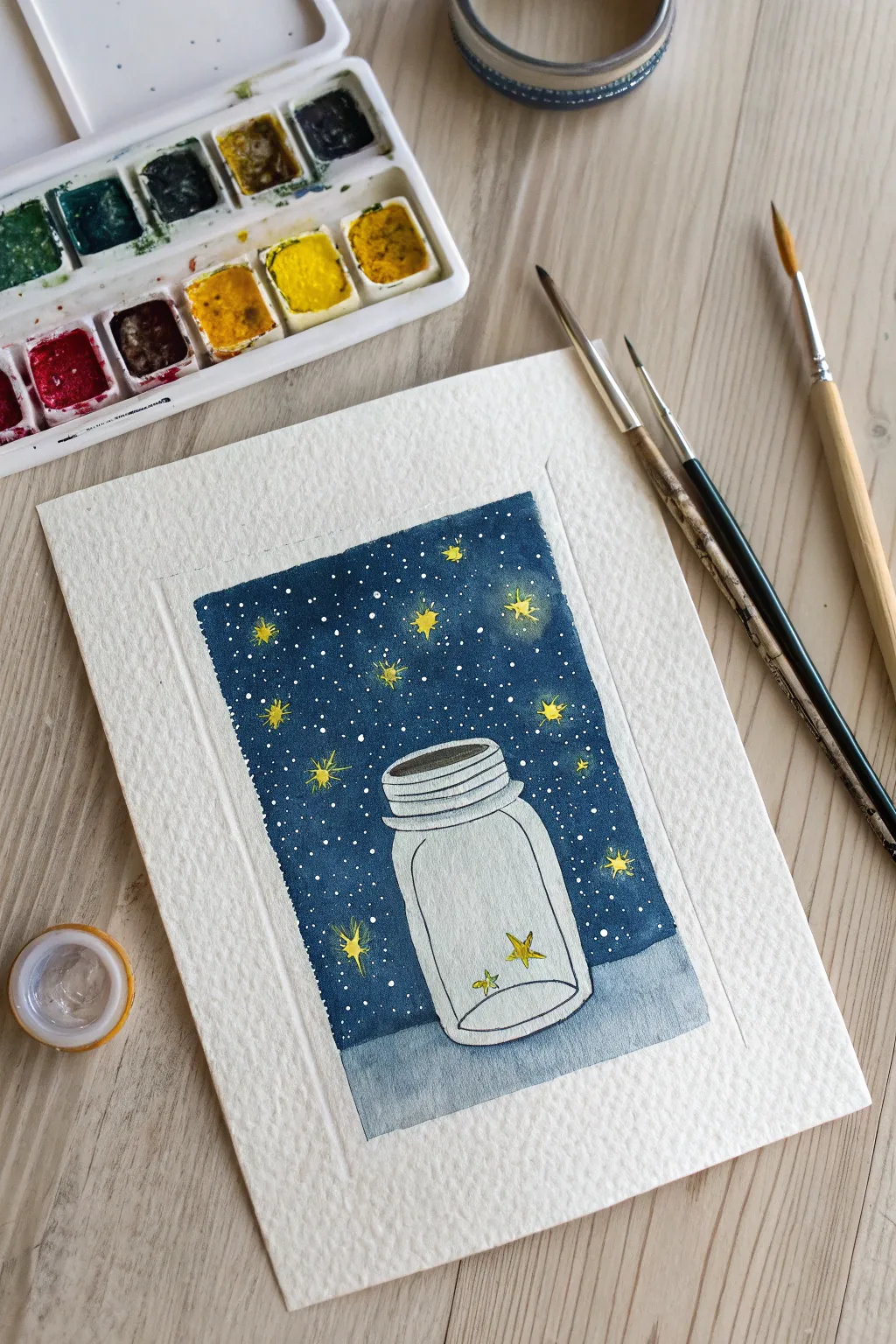 Create pure magic on canvas with this beginner-friendly firefly jar painting idea.