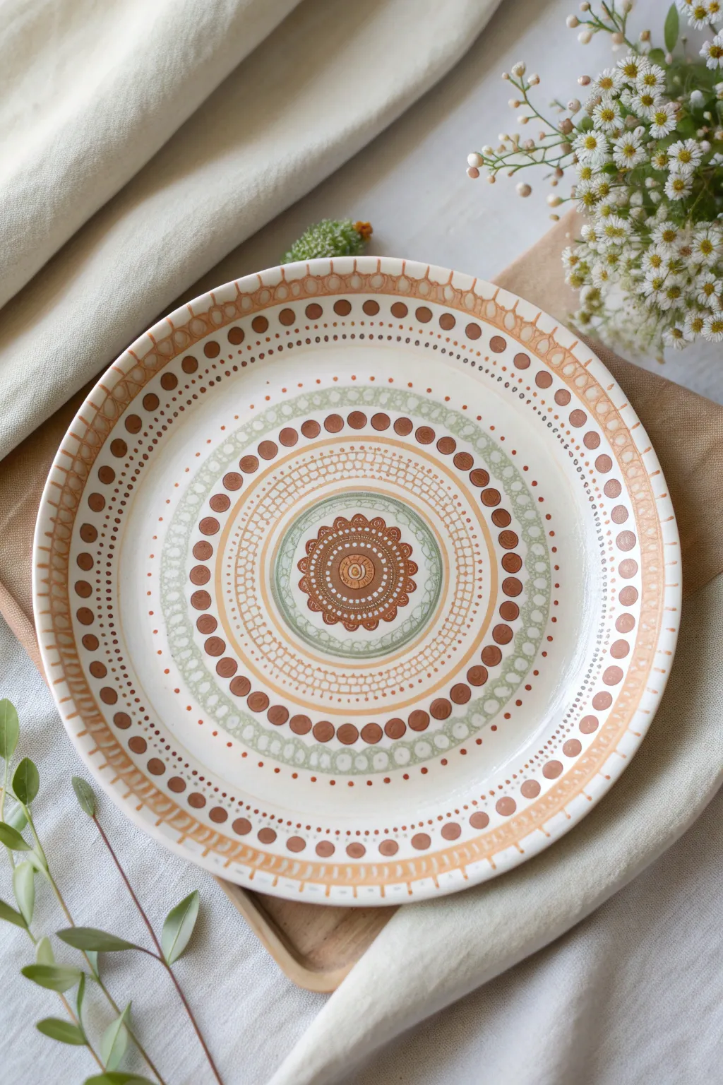 Paint a calming dot mandala on a paper plate for an easy, boho minimalist DIY at home.