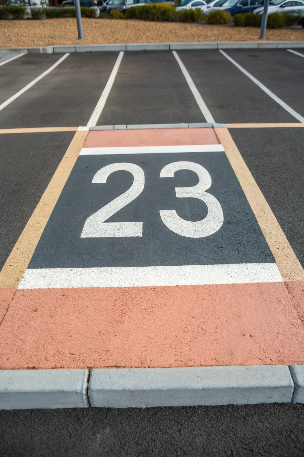 Jersey inspired parking stall design with a bold centered number and clean minimalist stripes.