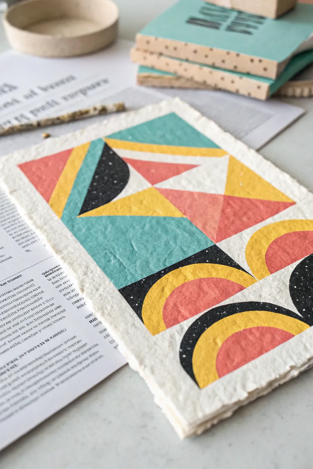 Minimal pop collage of torn paper layers and bold blocks, a chic background idea to recreate.