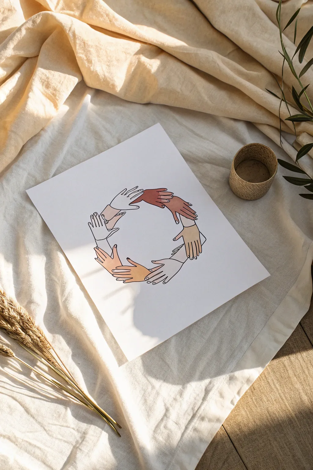 Minimal equality poster idea: interlocking hands in a bold circle, simple and striking to draw.