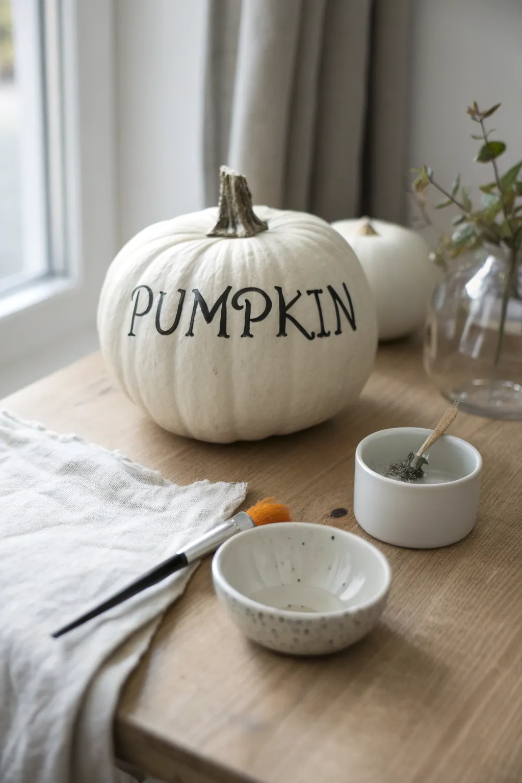 Crisp hand-lettered pumpkin design with minimalist boho styling and visible brushwork detail