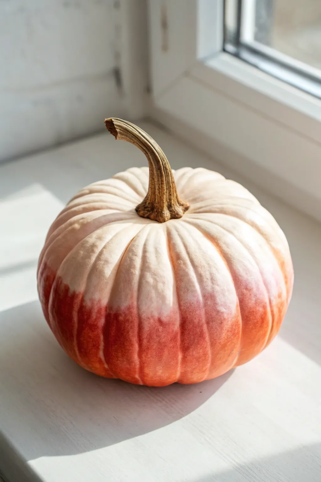 Watercolor-wash ombre pumpkin with translucent layers for a chic minimalist adult fall painting.