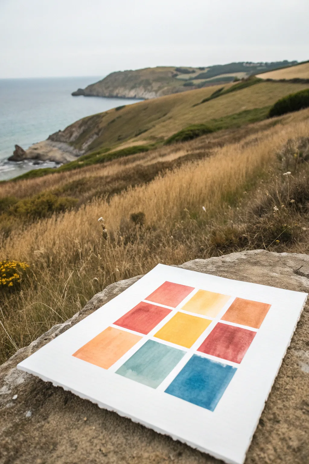 Paint a simple landscape using random color-wheel slices for a bold, modern palette surprise.