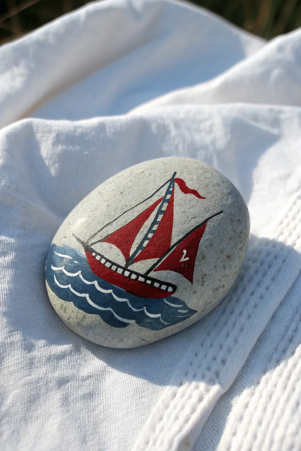 Bring coastal vibes home with this cute sailboat rock painting. A perfect summer craft.