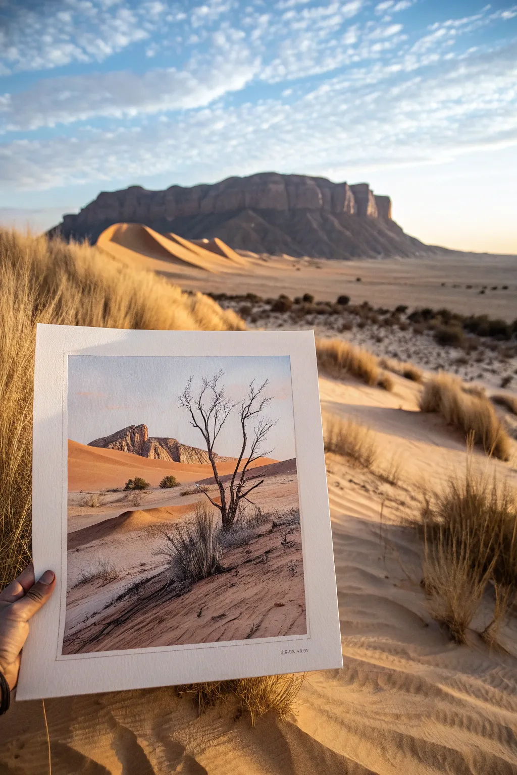 Simple desert dunes with big shadows and warm sky, a bold scenic painting idea with minimal detail