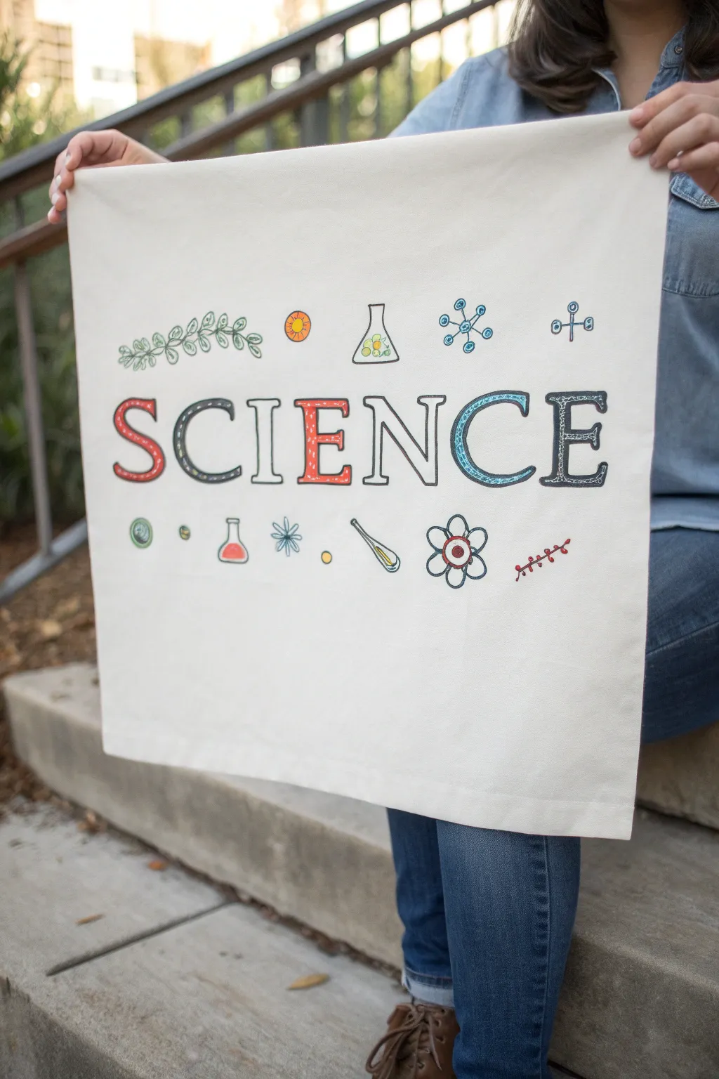 Minimal SCIENCE icon typography in ink and bright accents, a chic color science drawing idea