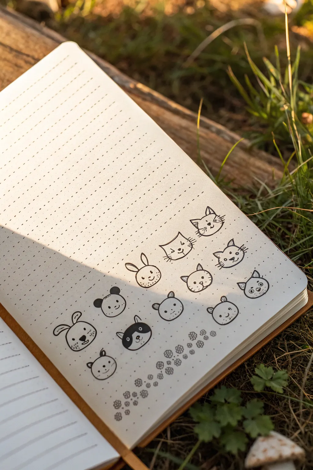 Minimal circle doodles: a clean lineup of tiny animal faces for easy practice
