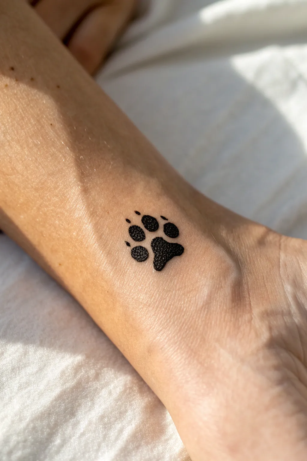 Tiny paw print tattoo by the wrist, minimalist and sweet, perfect for simple ink inspiration