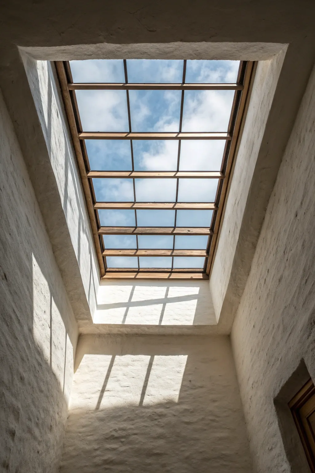 Faux shadow lines make a skylight well feel deeper and beautifully architectural in soft neutrals.