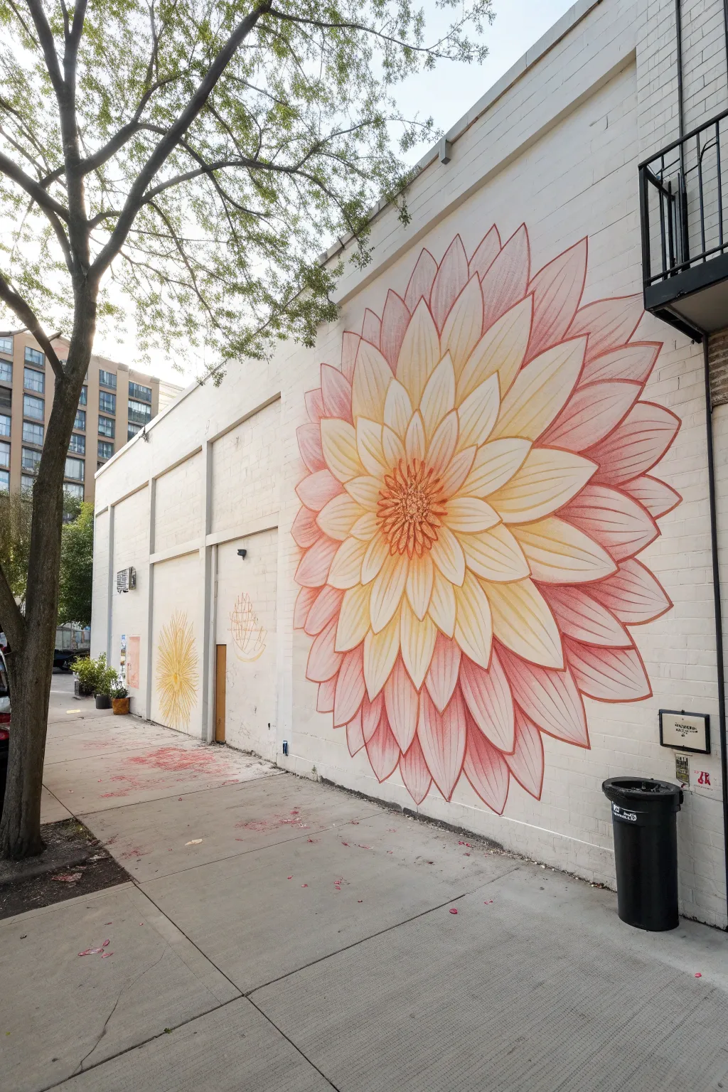 Oversized dreamy bloom with layered spray gradients and crisp stencil petals in a minimal boho mood