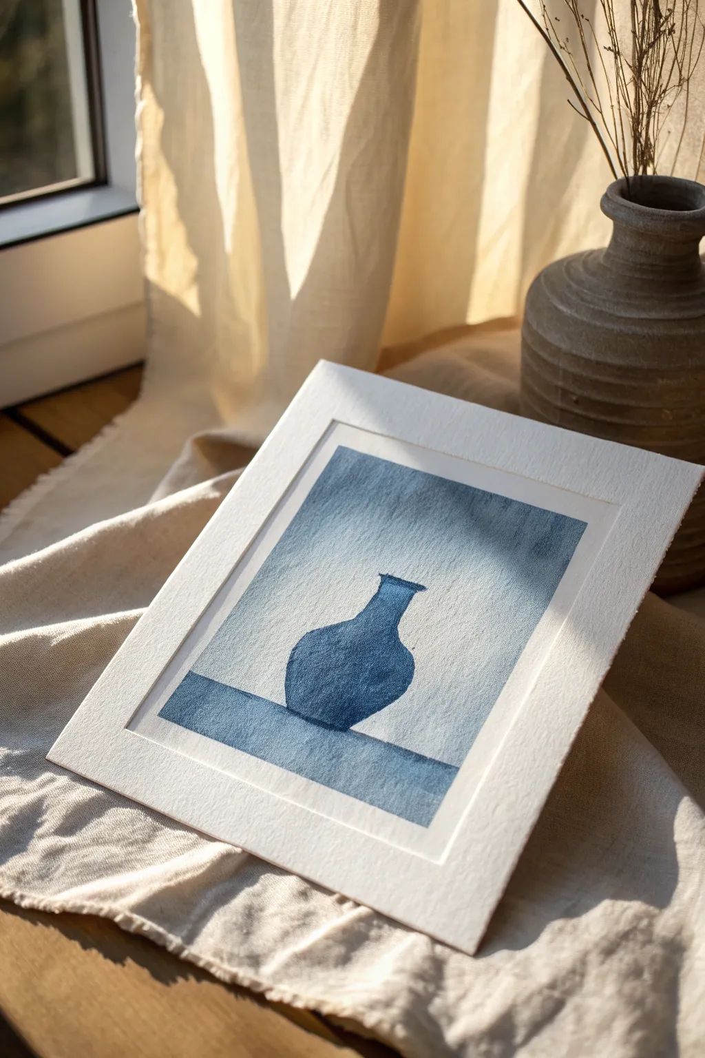 Monochrome square value study in indigo, from airy highlights to deep shadows with crisp contrast