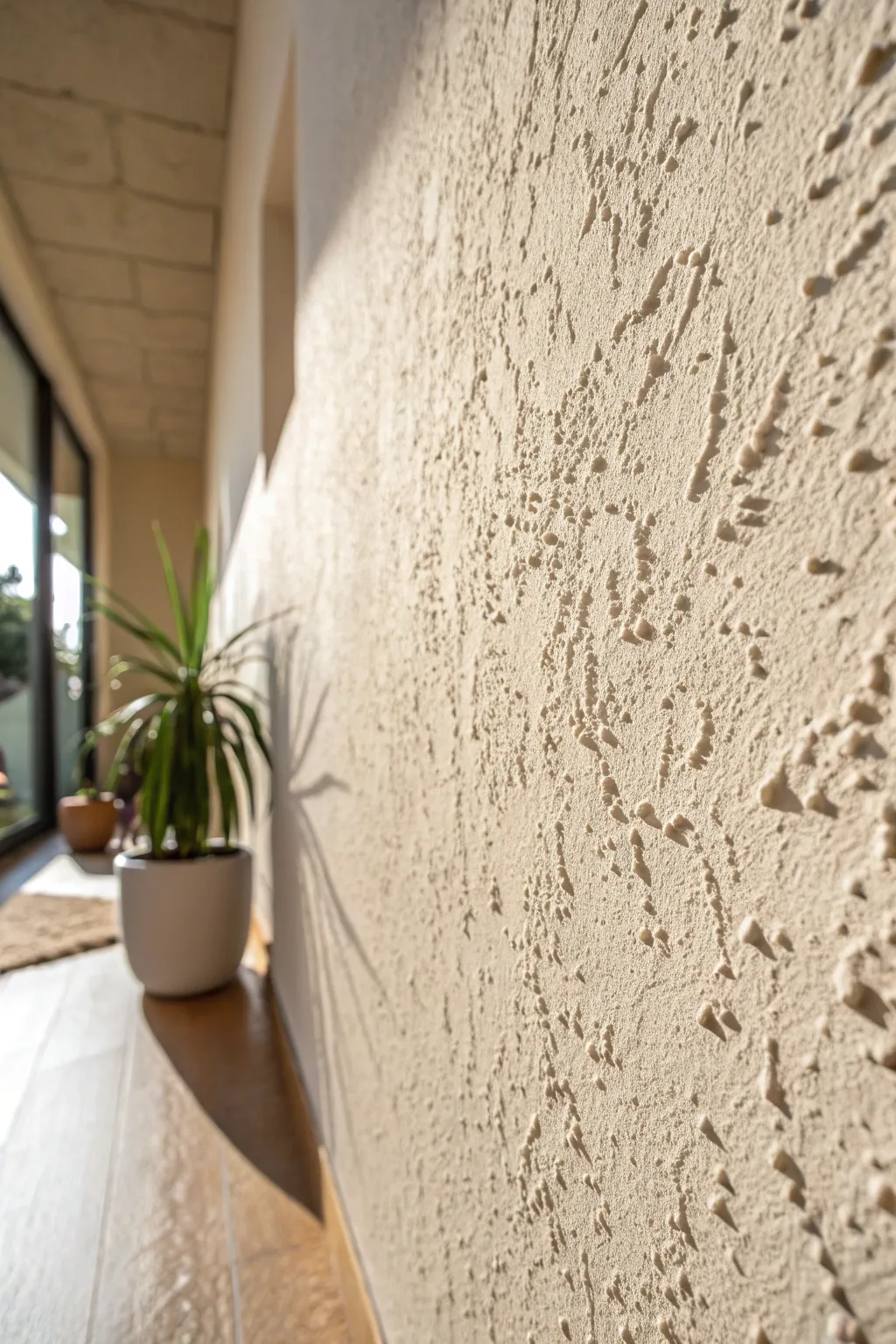 Stippled peaks add soft dimension to minimalist walls, a playful texture in one serene tone.