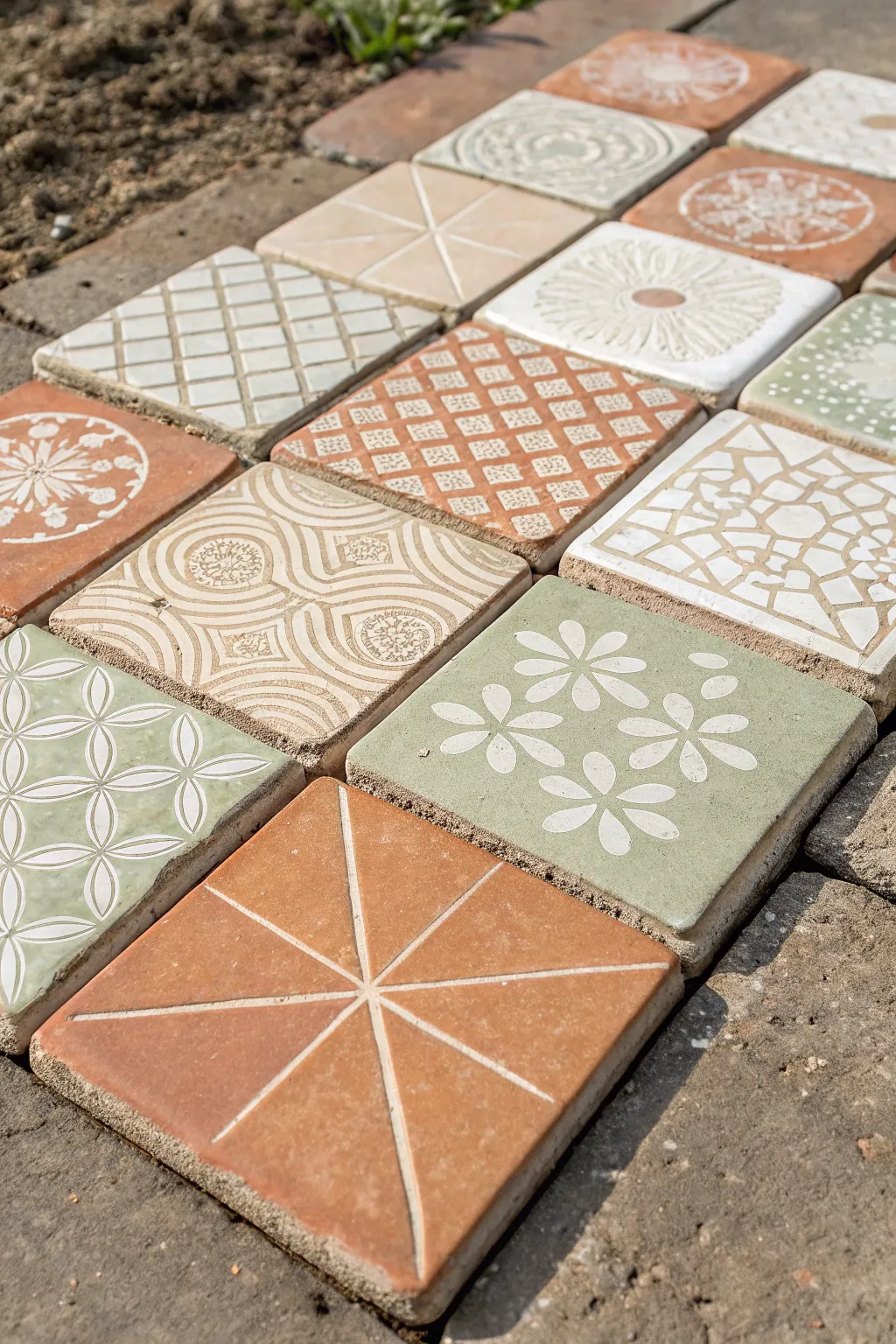 Mix-and-match patchwork tiles in a soft neutral palette for elegant, simple pattern drawing ideas