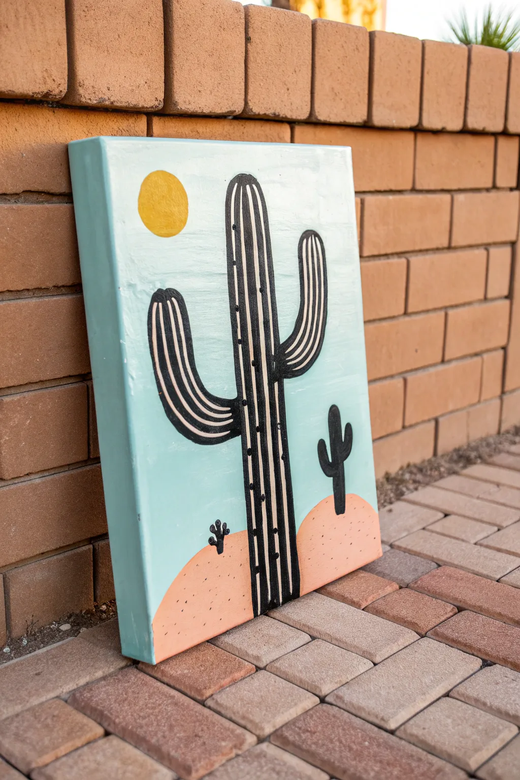 Turquoise desert cactus pop art with warm terracotta accents, modern and playful.