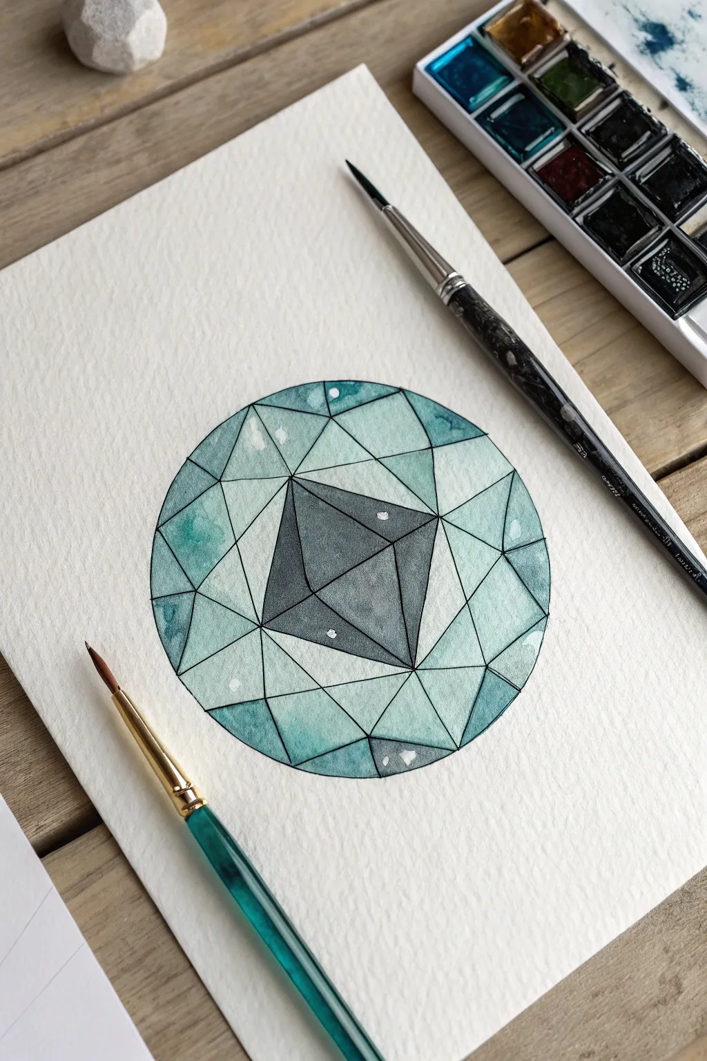 Paint one faceted gem using value planes: one hue, many steps, set against bold dark negative space.
