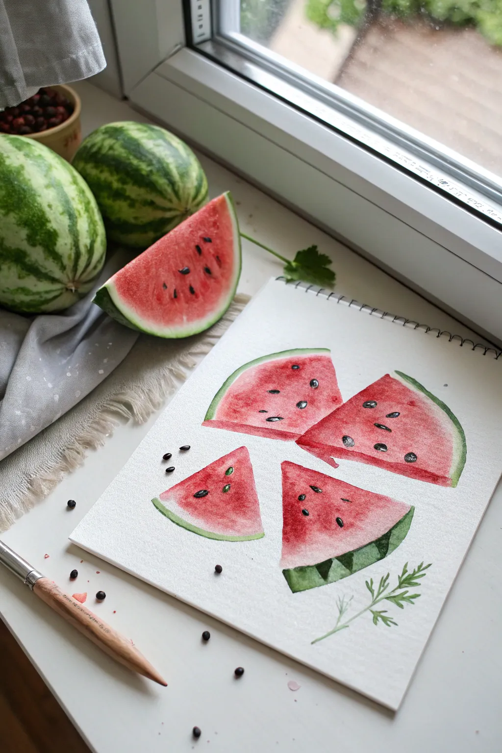 Capture summer vibes with these vibrant, easy-to-paint watercolor watermelon slices.